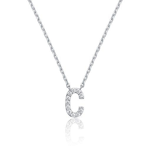 PAVOI 14K White Gold Plated Cubic Zirconia Initial Necklace | Letter Dainty Necklaces for Women