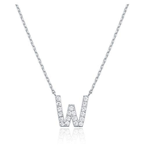PAVOI 14K White Gold Plated Cubic Zirconia Initial Necklace | Letter Dainty Necklaces for Women