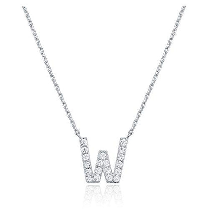 PAVOI 14K White Gold Plated Cubic Zirconia Initial Necklace | Letter Dainty Necklaces for Women
