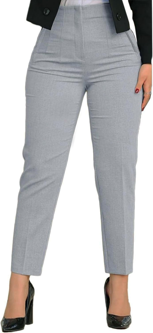 Womens High Waisted Pants Trendy Pleated Straight Leg Dress Pant Business Work Casual Trousers