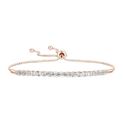 Diamond Adjustable Bolo Bracelet for Women, 14K Rose Gold-plated Sterling Silver/14K Gold-plated Sterling Silver/Sterling Silver, Easy-On Easy-Off - 1/10 cttw (6, 7 and 8 inch Wrist Size)