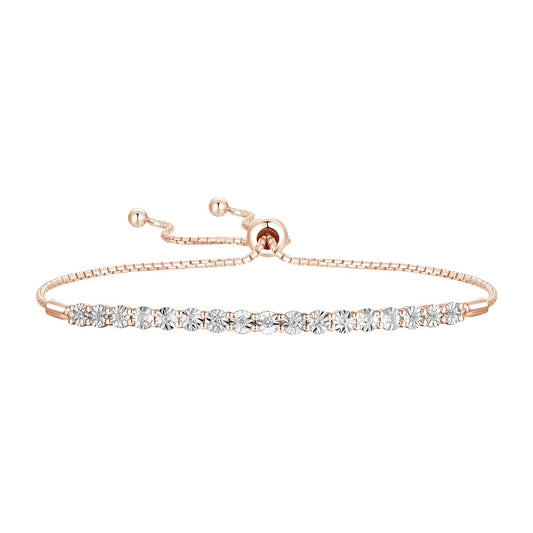 Diamond Adjustable Bolo Bracelet for Women, 14K Rose Gold-plated Sterling Silver/14K Gold-plated Sterling Silver/Sterling Silver, Easy-On Easy-Off - 1/10 cttw (6, 7 and 8 inch Wrist Size)