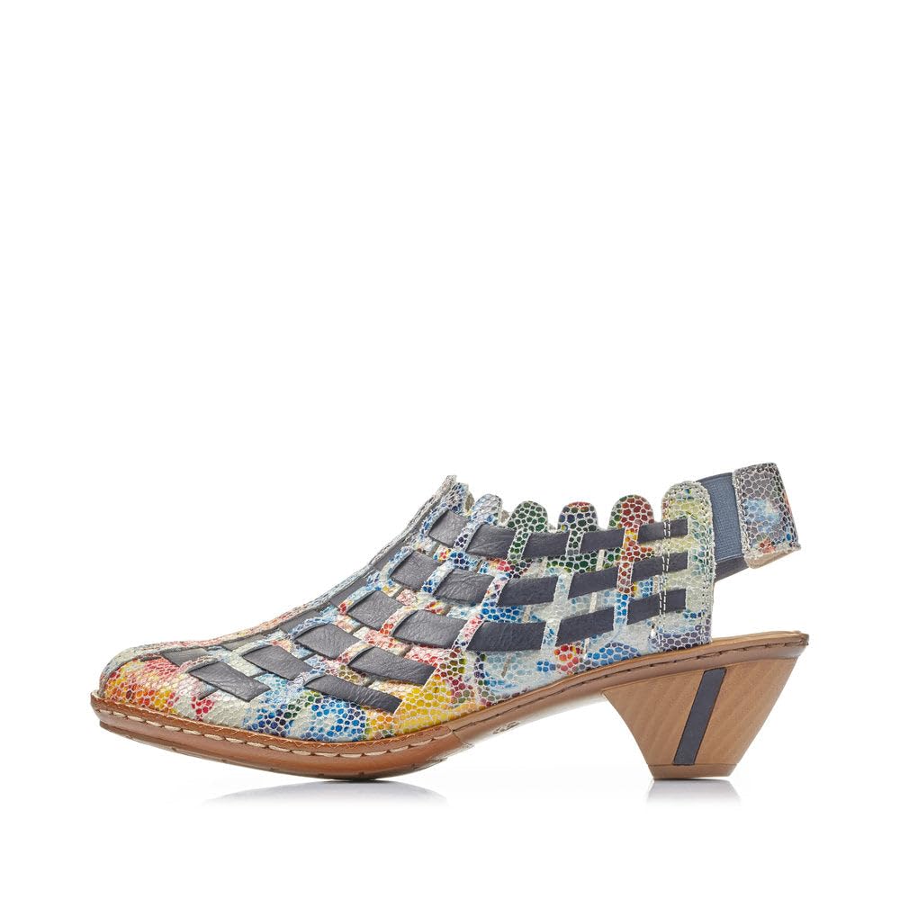 Rieker 46778 Sina Women's Heels - Sling-Backs, Leather Upper, Hand-Woven Design, Anti-Stress Comfort, Flexible Sole, Secure Fit, and Timeless Everyday Style