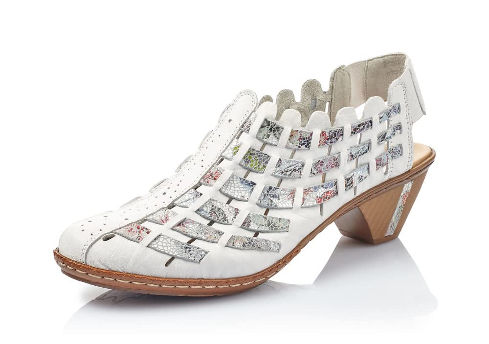 Rieker 46778 Sina Women's Heels - Sling-Backs, Leather Upper, Hand-Woven Design, Anti-Stress Comfort, Flexible Sole, Secure Fit, and Timeless Everyday Style