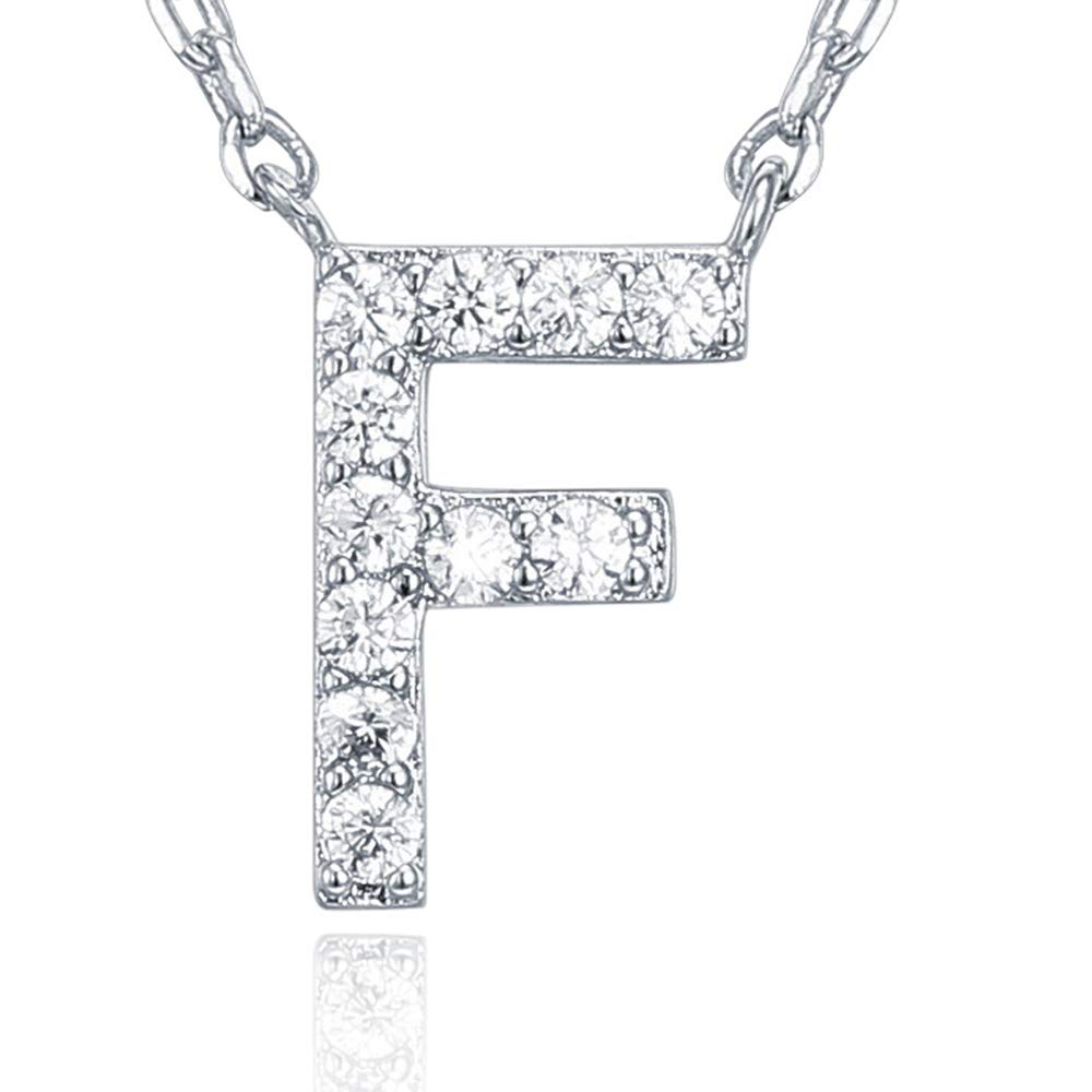 PAVOI 14K White Gold Plated Cubic Zirconia Initial Necklace | Letter Dainty Necklaces for Women
