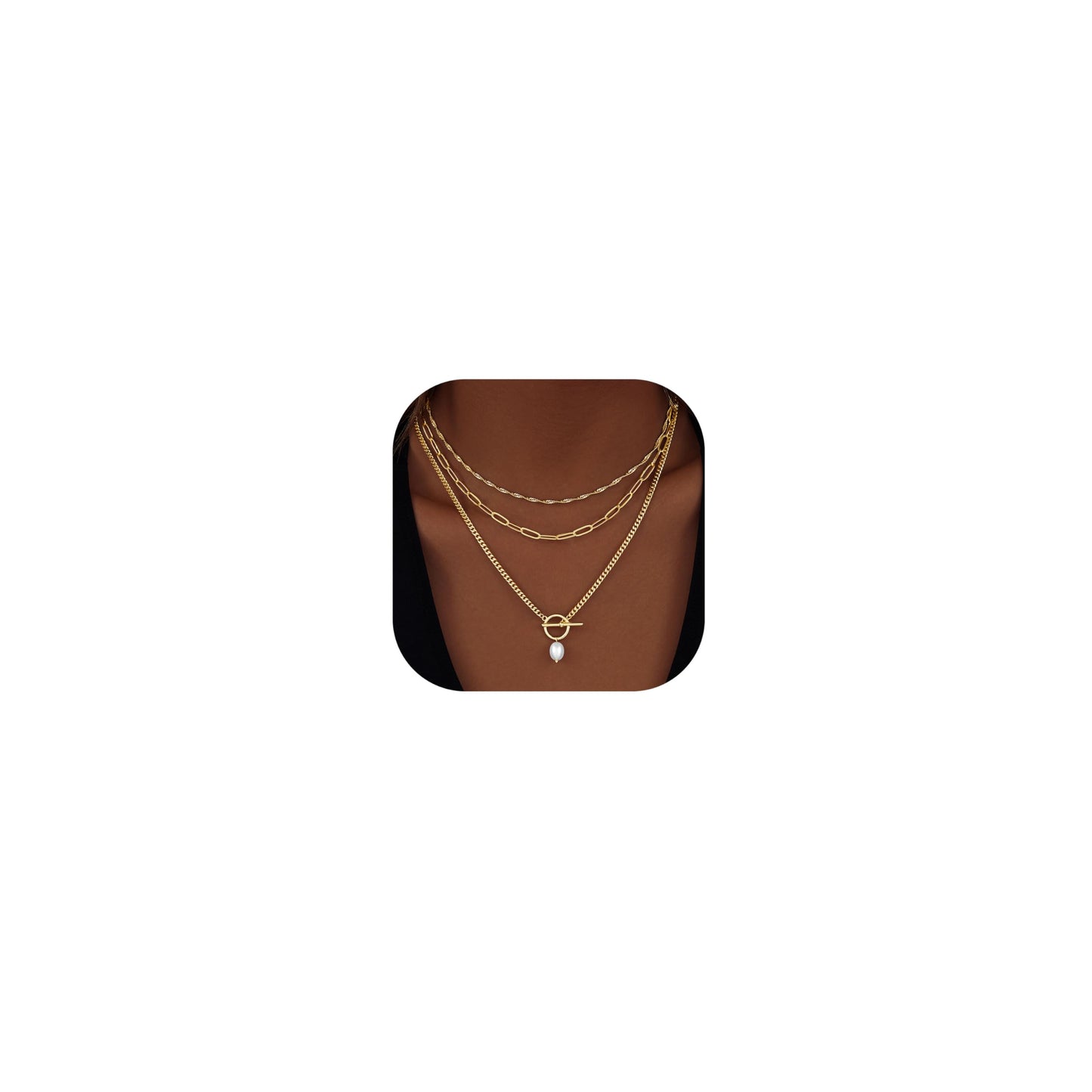 Layered Gold Necklaces for Women,Stackable Dainty 14K Gold Silver Plated Trendy Circle Paperclip Chain Pendant Choker Necklace,Simpl Diamond Cross Bow Jewelry Set Gifts for Women