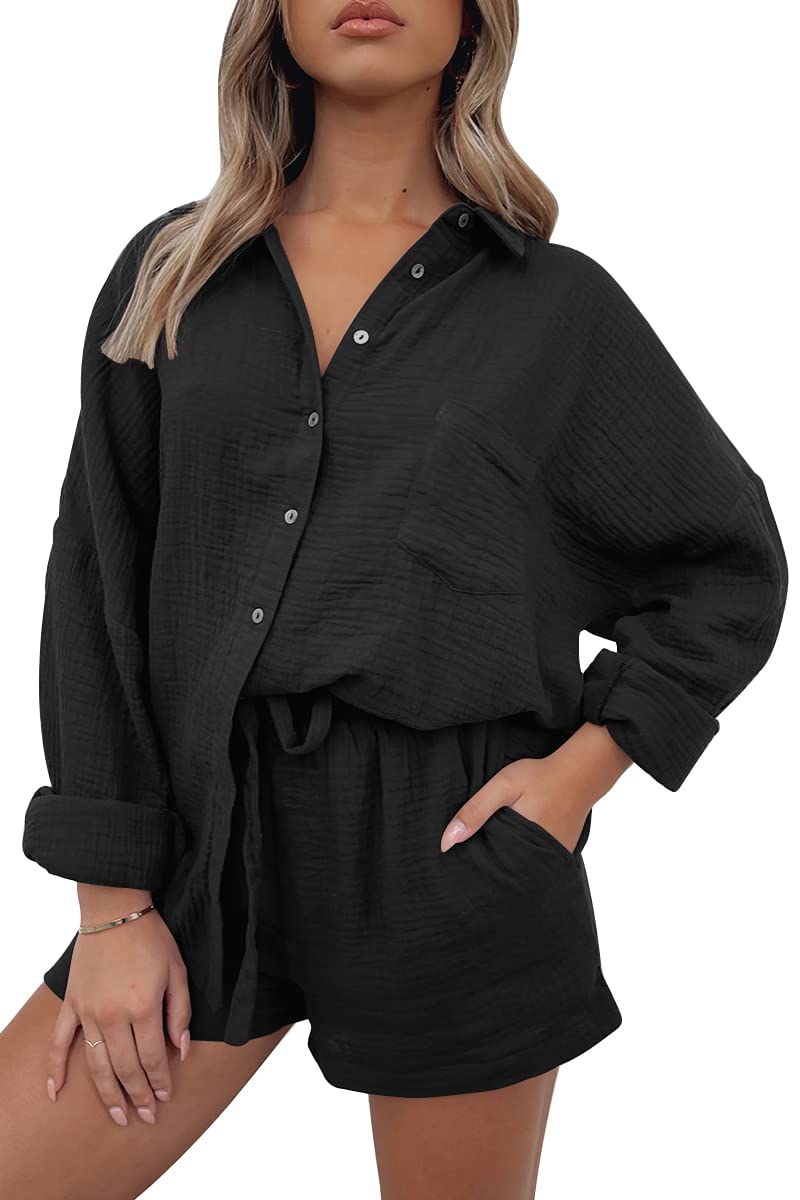 AUTOMET 2 Piece Sets For Women Lounge Wear Matching Two Piece Pajama Fashion Oversized Shirts And Shorts Spring Outfit 2025