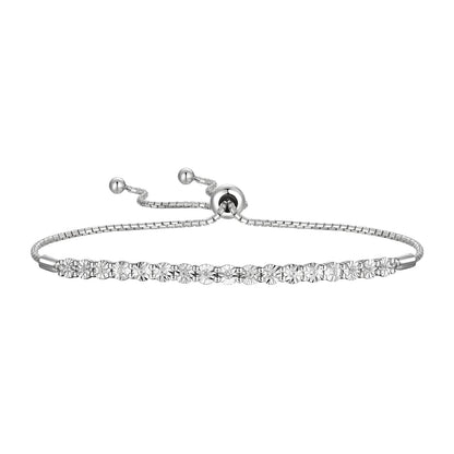 Diamond Adjustable Bolo Bracelet for Women, 14K Rose Gold-plated Sterling Silver/14K Gold-plated Sterling Silver/Sterling Silver, Easy-On Easy-Off - 1/10 cttw (6, 7 and 8 inch Wrist Size)