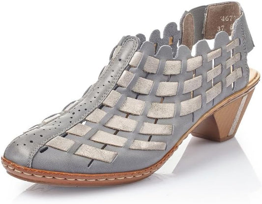 Rieker 46778 Sina Women's Heels - Sling-Backs, Leather Upper, Hand-Woven Design, Anti-Stress Comfort, Flexible Sole, Secure Fit, and Timeless Everyday Style