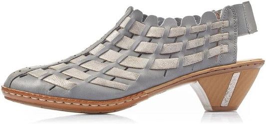 Rieker 46778 Sina Women's Heels - Sling-Backs, Leather Upper, Hand-Woven Design, Anti-Stress Comfort, Flexible Sole, Secure Fit, and Timeless Everyday Style