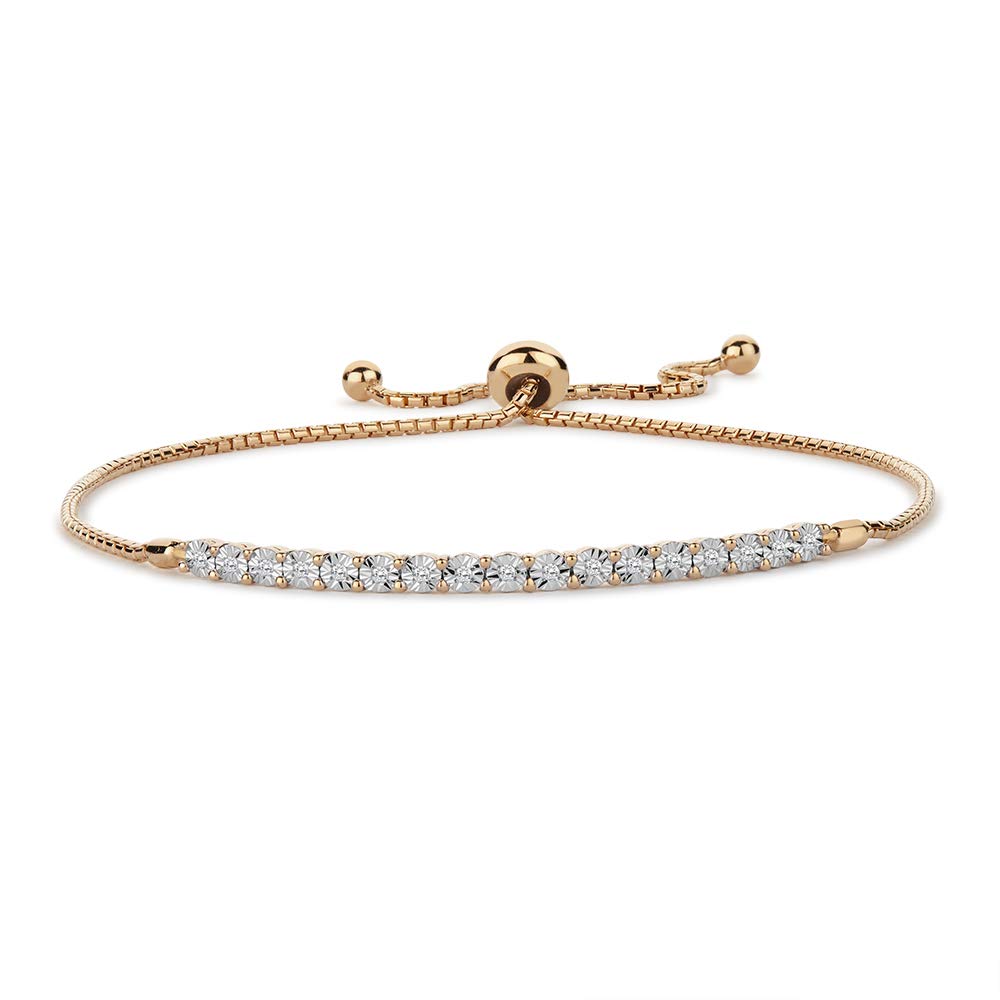Diamond Adjustable Bolo Bracelet for Women, 14K Rose Gold-plated Sterling Silver/14K Gold-plated Sterling Silver/Sterling Silver, Easy-On Easy-Off - 1/10 cttw (6, 7 and 8 inch Wrist Size)