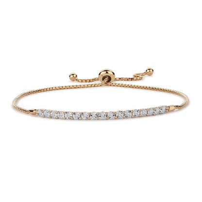 Diamond Adjustable Bolo Bracelet for Women, 14K Rose Gold-plated Sterling Silver/14K Gold-plated Sterling Silver/Sterling Silver, Easy-On Easy-Off - 1/10 cttw (6, 7 and 8 inch Wrist Size)