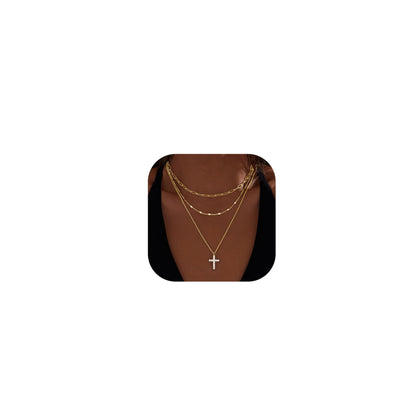 Layered Gold Necklaces for Women,Stackable Dainty 14K Gold Silver Plated Trendy Circle Paperclip Chain Pendant Choker Necklace,Simpl Diamond Cross Bow Jewelry Set Gifts for Women