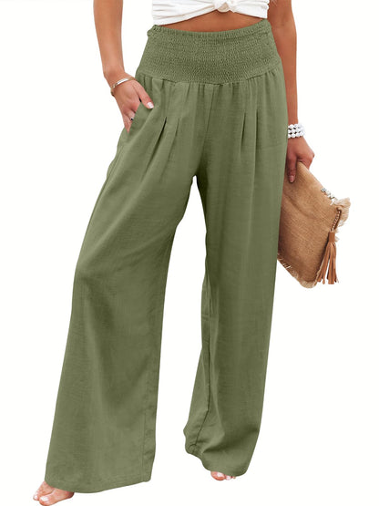 ANRABESS Women Linen Palazzo Pants Summer Boho Wide Leg High Waist Casual Lounge Pant 2025 Beach Travel Vacation Outfits