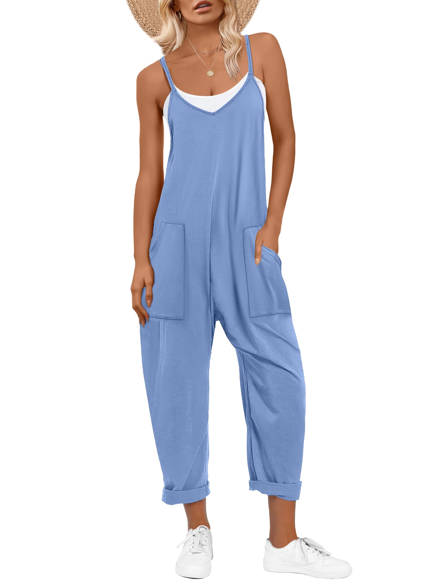 ANRABESS Jumpsuits for Women Casual Summer Overalls Sleeveless Spaghetti Strap Romper Jumpers Trendy Beach Vacation Outfits