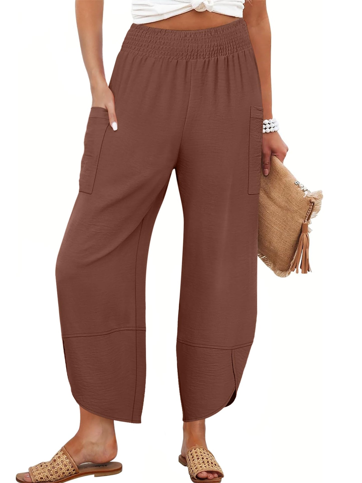 ANRABESS Womens Wide Leg Palazzo Capri Pants 2025 Summer Casual Loose High Waisted Lounge Flowy Cropped Beach Work Trousers