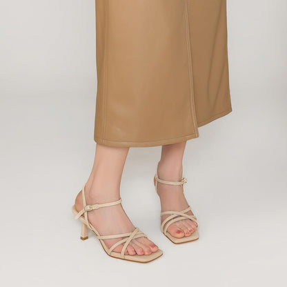 Women's Sandals Square Open Toe Kitten Heels Strappy Ankle Strap Heeled Sandals for Women Comfy Weddings Shoes