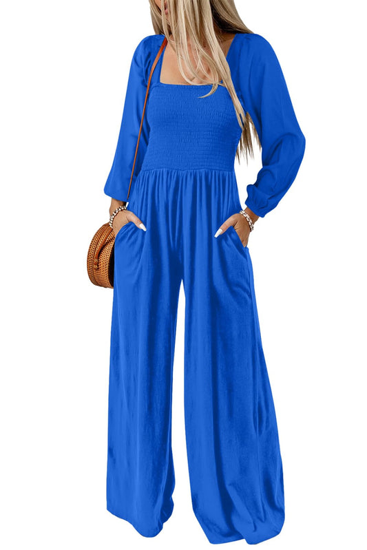 Dokotoo Women's Casual Loose Overalls Jumpsuits One Piece Long Sleeve Wide Leg Long Pant Rompers With Pockets