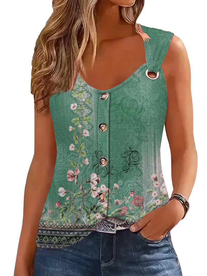 ETCYY Summer Tank Tops for Women 2025 Loose Fit Spring Outfits Lace Striped Tee Button Down Sleeveless T Shirts