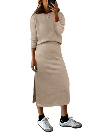 ANRABESS 2 Piece Skirts Sets For Women Fall Fashion 2025 Striped Sweater Midi Dress Knit Lounge Travel Outfits Winter Clothes