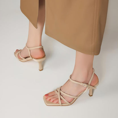 Women's Sandals Square Open Toe Kitten Heels Strappy Ankle Strap Heeled Sandals for Women Comfy Weddings Shoes