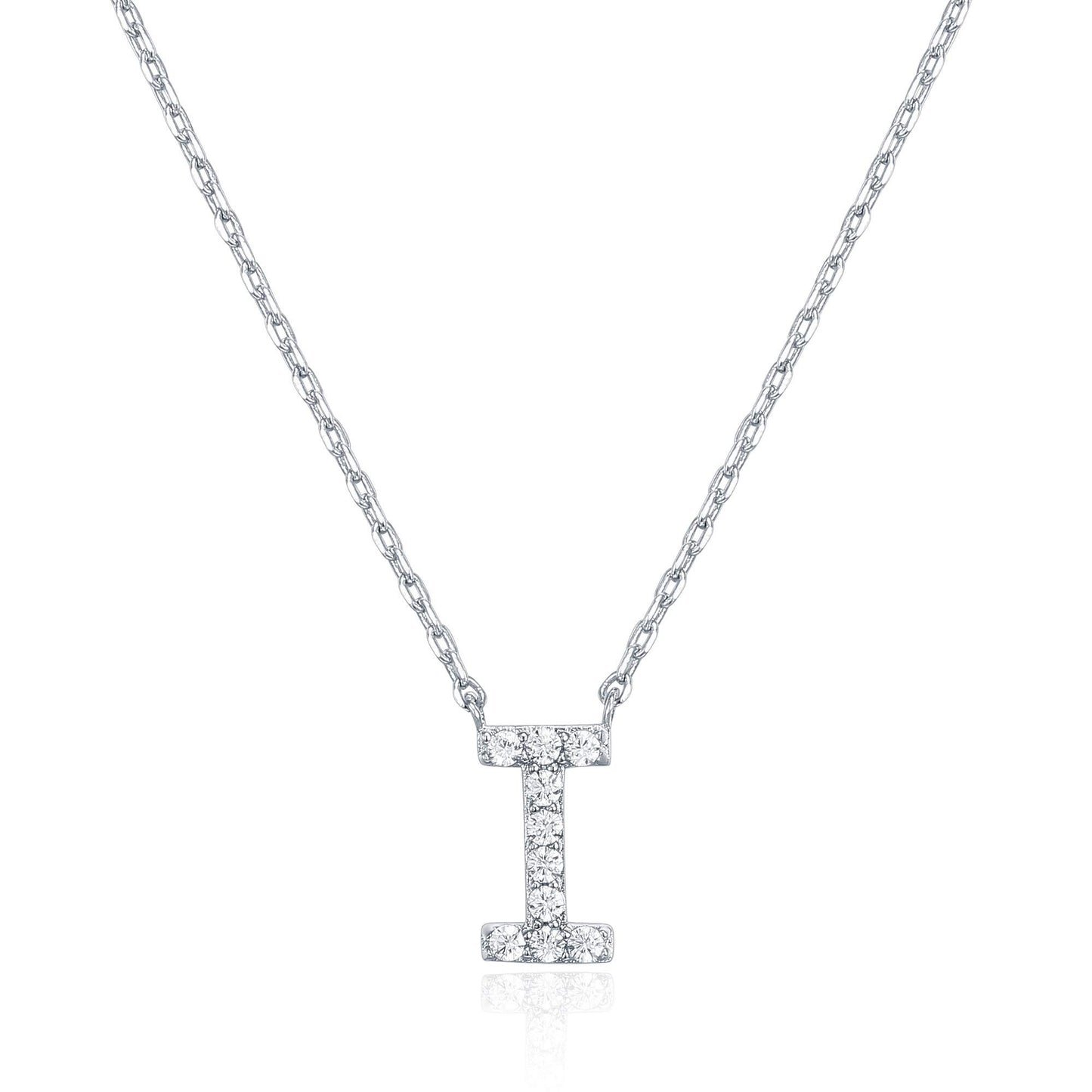 PAVOI 14K White Gold Plated Cubic Zirconia Initial Necklace | Letter Dainty Necklaces for Women