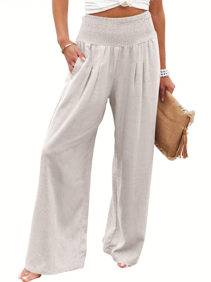 ANRABESS Women Linen Palazzo Pants Summer Boho Wide Leg High Waist Casual Lounge Pant 2025 Beach Travel Vacation Outfits