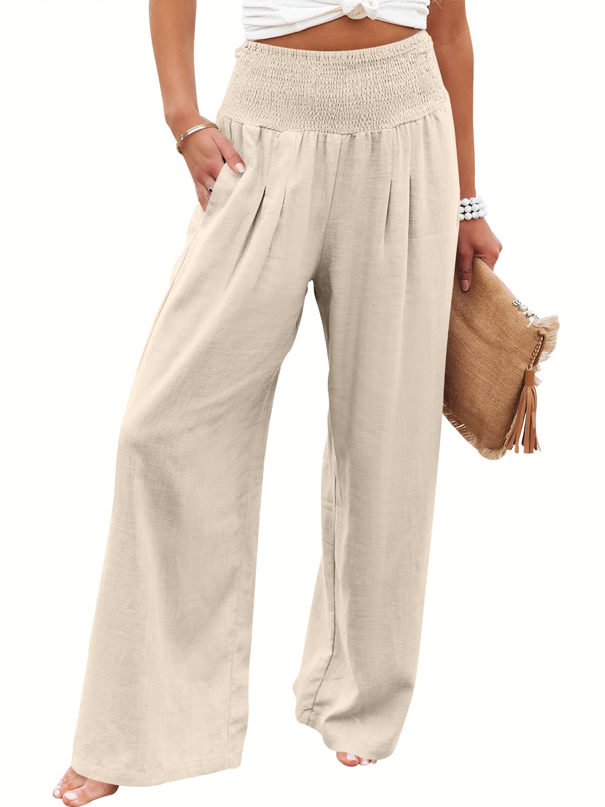 ANRABESS Women Linen Palazzo Pants Summer Boho Wide Leg High Waist Casual Lounge Pant 2025 Beach Travel Vacation Outfits