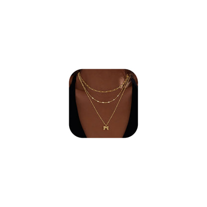 Layered Gold Necklaces for Women,Stackable Dainty 14K Gold Silver Plated Trendy Circle Paperclip Chain Pendant Choker Necklace,Simpl Diamond Cross Bow Jewelry Set Gifts for Women