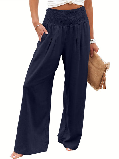 ANRABESS Women Linen Palazzo Pants Summer Boho Wide Leg High Waist Casual Lounge Pant 2025 Beach Travel Vacation Outfits