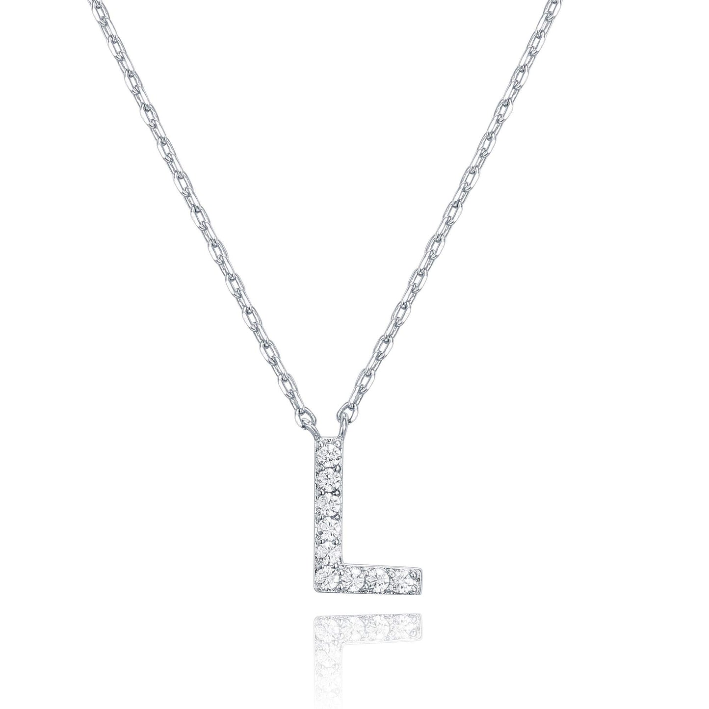 PAVOI 14K White Gold Plated Cubic Zirconia Initial Necklace | Letter Dainty Necklaces for Women