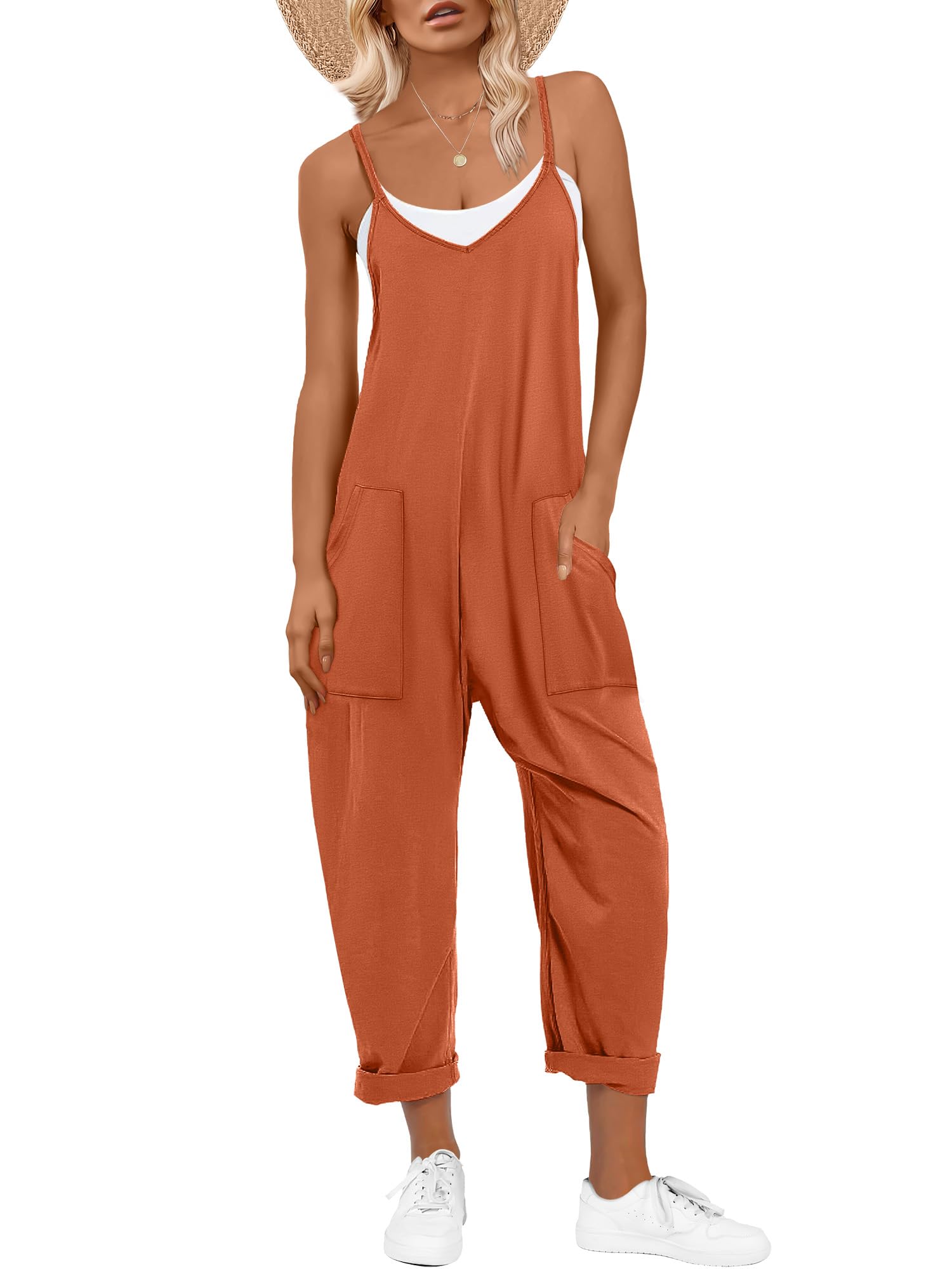 ANRABESS Jumpsuits for Women Casual Summer Overalls Sleeveless Spaghetti Strap Romper Jumpers Trendy Beach Vacation Outfits