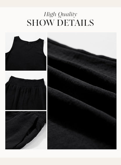 Dokotoo Pants Sets Women 2 Piece Outfits Sleeveless Round Neck Tank Tops Matching Sets for Women Elastic Waist Wide Leg