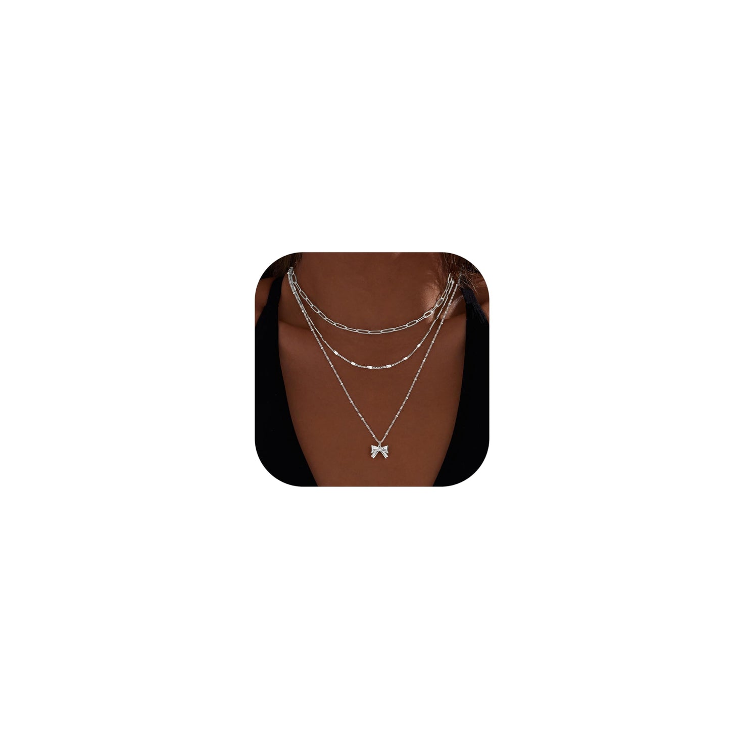 Layered Gold Necklaces for Women,Stackable Dainty 14K Gold Silver Plated Trendy Circle Paperclip Chain Pendant Choker Necklace,Simpl Diamond Cross Bow Jewelry Set Gifts for Women