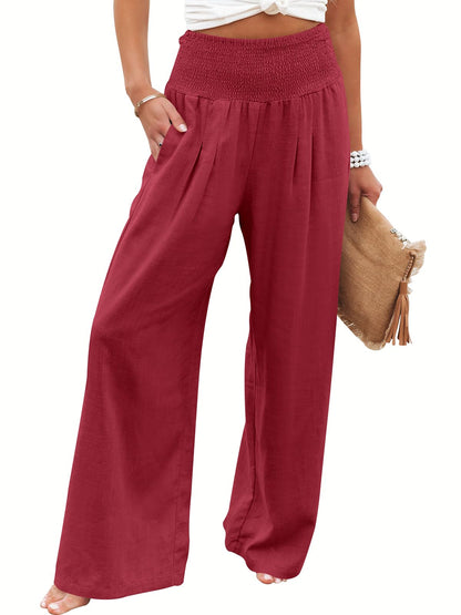 ANRABESS Women Linen Palazzo Pants Summer Boho Wide Leg High Waist Casual Lounge Pant 2025 Beach Travel Vacation Outfits