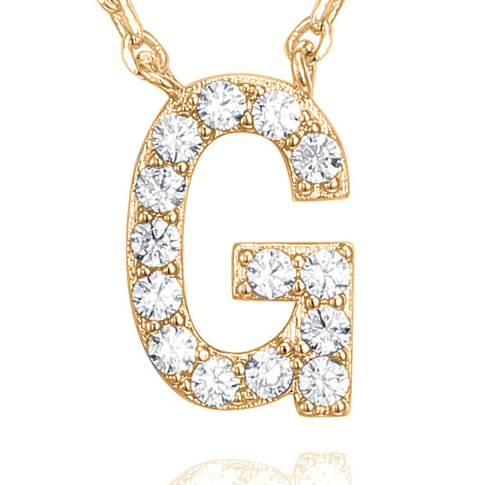 PAVOI 14K White Gold Plated Cubic Zirconia Initial Necklace | Letter Dainty Necklaces for Women