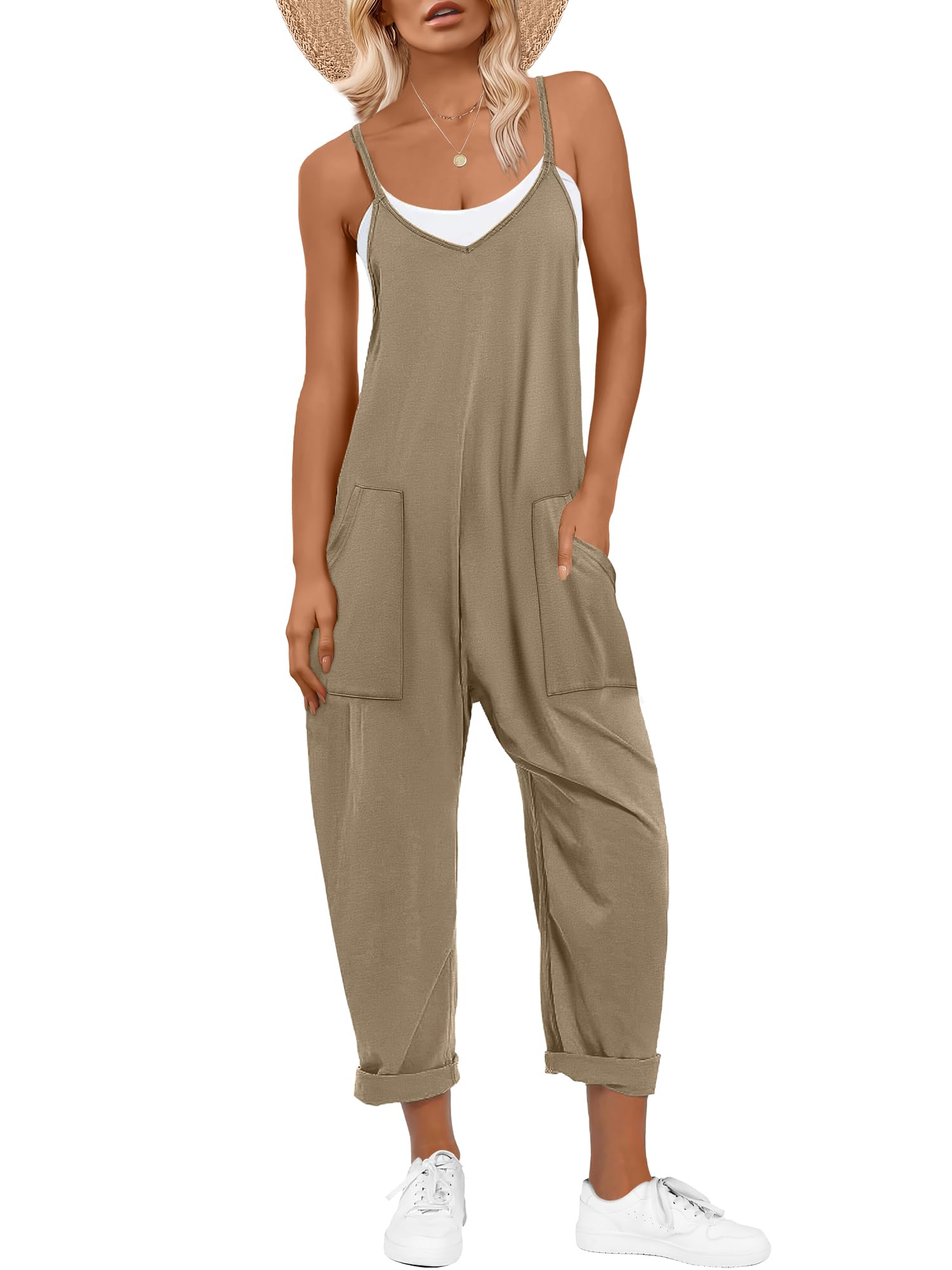 ANRABESS Jumpsuits for Women Casual Summer Overalls Sleeveless Spaghetti Strap Romper Jumpers Trendy Beach Vacation Outfits