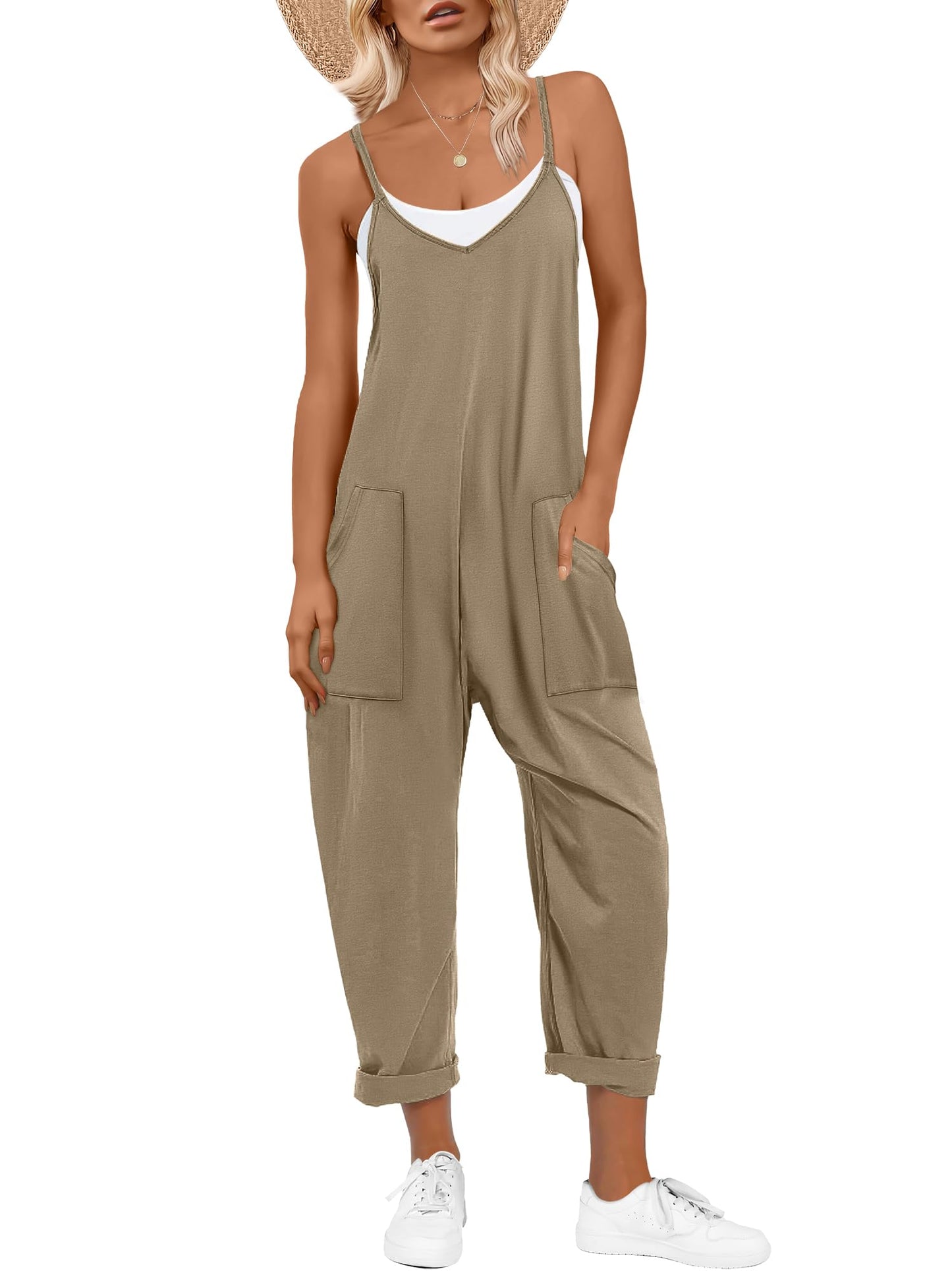 ANRABESS Jumpsuits for Women Casual Summer Overalls Sleeveless Spaghetti Strap Romper Jumpers Trendy Beach Vacation Outfits