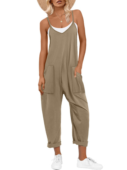 ANRABESS Jumpsuits for Women Casual Summer Overalls Sleeveless Spaghetti Strap Romper Jumpers Trendy Beach Vacation Outfits