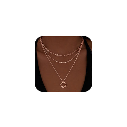 Layered Gold Necklaces for Women,Stackable Dainty 14K Gold Silver Plated Trendy Circle Paperclip Chain Pendant Choker Necklace,Simpl Diamond Cross Bow Jewelry Set Gifts for Women