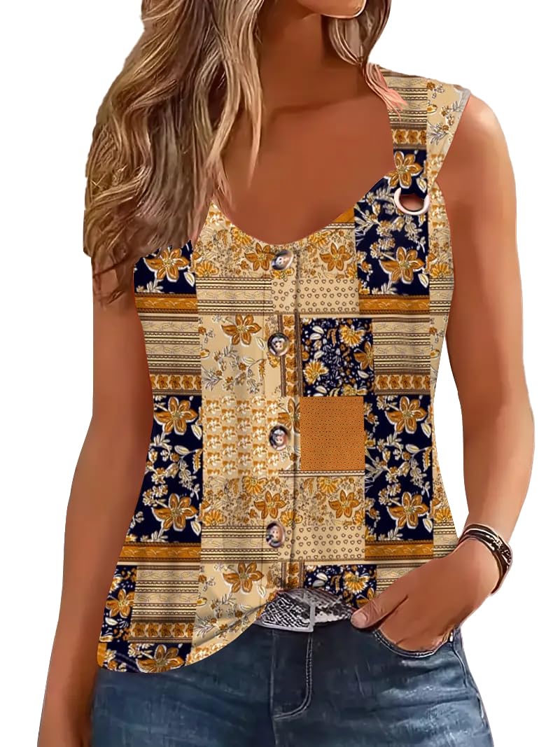 ETCYY Summer Tank Tops for Women 2025 Loose Fit Spring Outfits Lace Striped Tee Button Down Sleeveless T Shirts