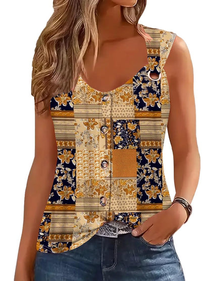 ETCYY Summer Tank Tops for Women 2025 Loose Fit Spring Outfits Lace Striped Tee Button Down Sleeveless T Shirts