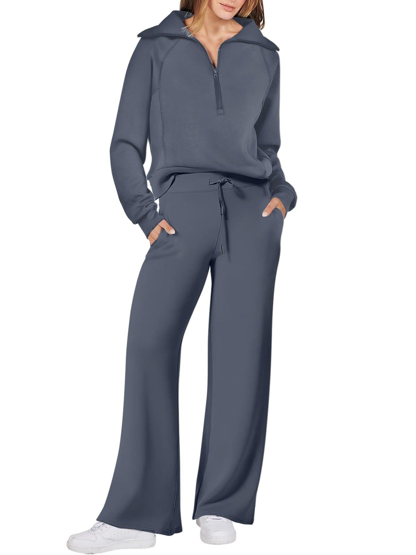 ANRABESS Women 2 Piece Outfits 2025 Fall Fashion Airport Wide Leg Pants Lounge Set Leisure Travel Vacation Clothes Sweatsuits