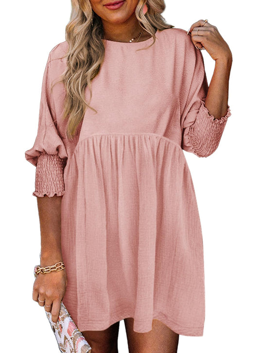Dokotoo Womens Summer Dresses Casual Tunic Dress Short Sleeve Crew Neck Flowy Babydoll Dress