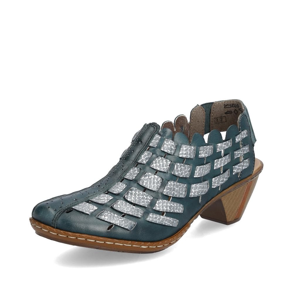 Rieker 46778 Sina Women's Heels - Sling-Backs, Leather Upper, Hand-Woven Design, Anti-Stress Comfort, Flexible Sole, Secure Fit, and Timeless Everyday Style