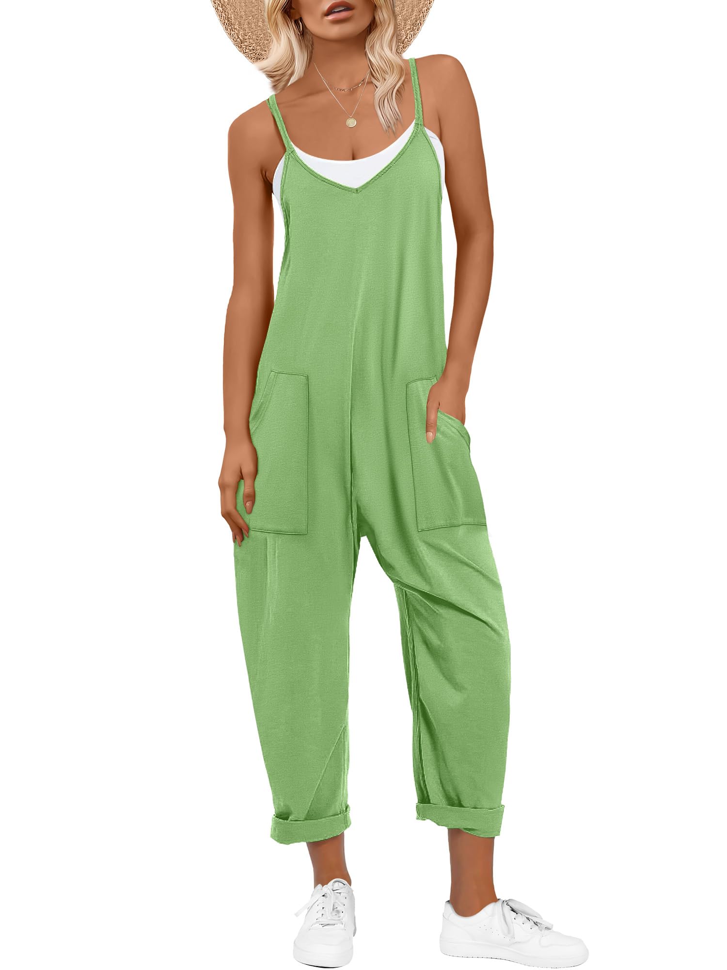 ANRABESS Jumpsuits for Women Casual Summer Overalls Sleeveless Spaghetti Strap Romper Jumpers Trendy Beach Vacation Outfits