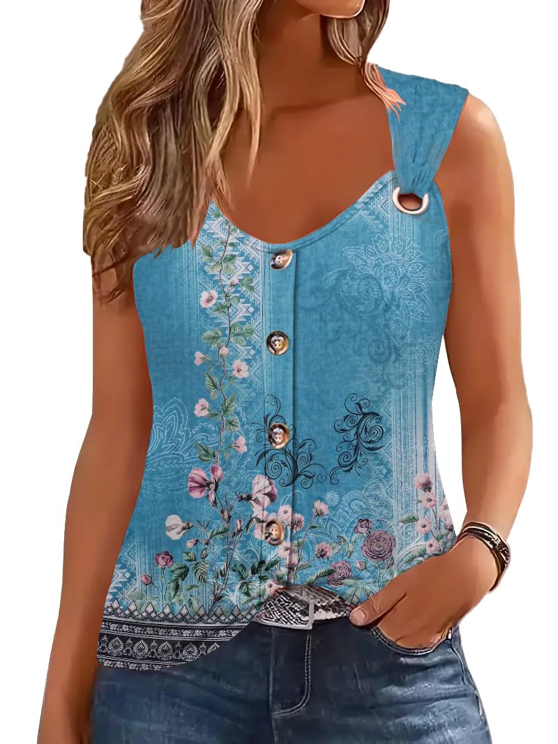 ETCYY Summer Tank Tops for Women 2025 Loose Fit Spring Outfits Lace Striped Tee Button Down Sleeveless T Shirts