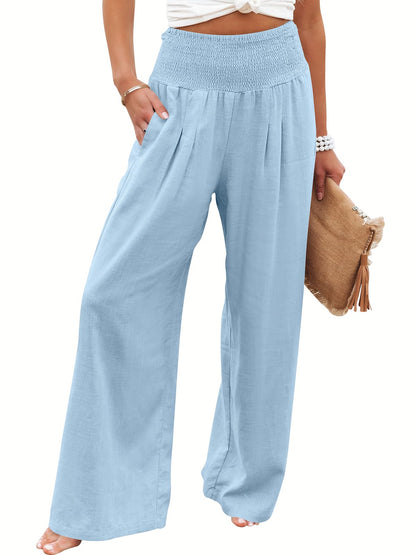 ANRABESS Women Linen Palazzo Pants Summer Boho Wide Leg High Waist Casual Lounge Pant 2025 Beach Travel Vacation Outfits
