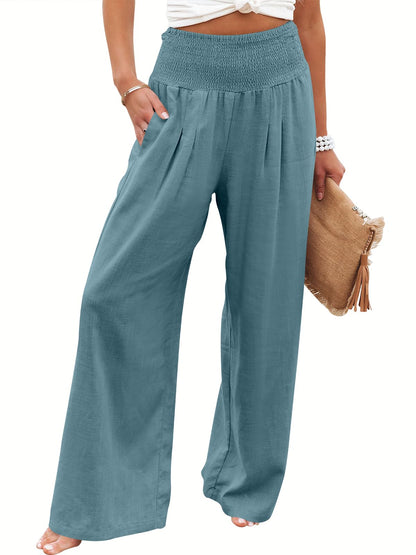 ANRABESS Women Linen Palazzo Pants Summer Boho Wide Leg High Waist Casual Lounge Pant 2025 Beach Travel Vacation Outfits