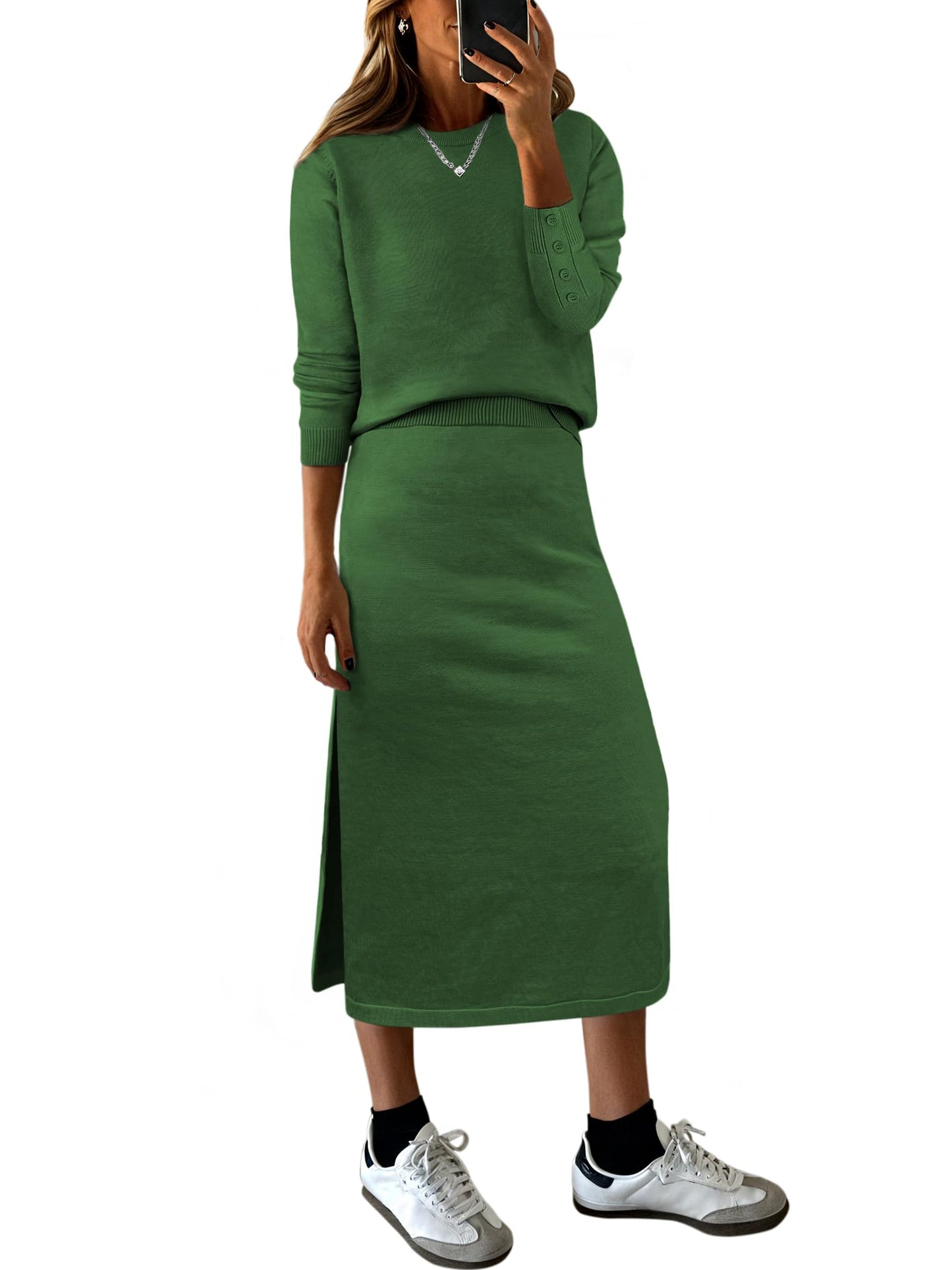 ANRABESS 2 Piece Skirts Sets For Women Fall Fashion 2025 Striped Sweater Midi Dress Knit Lounge Travel Outfits Winter Clothes